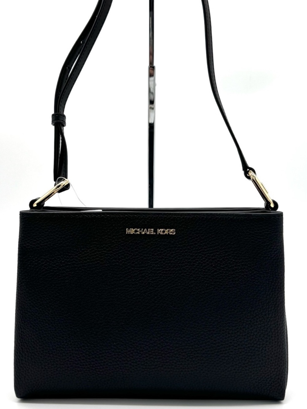 Michael Kors Trisha Medium Pebbled Leather Crossbody Bag Black/Gold